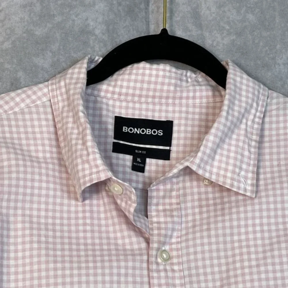 Bonobos Men's XL Slim Fit Pink White Gingham Shirt - Picture 1 of 10